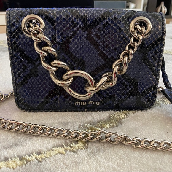 Miu Miu Club  Blue  Python Chain Flap Bag, - Picture 2 of 12